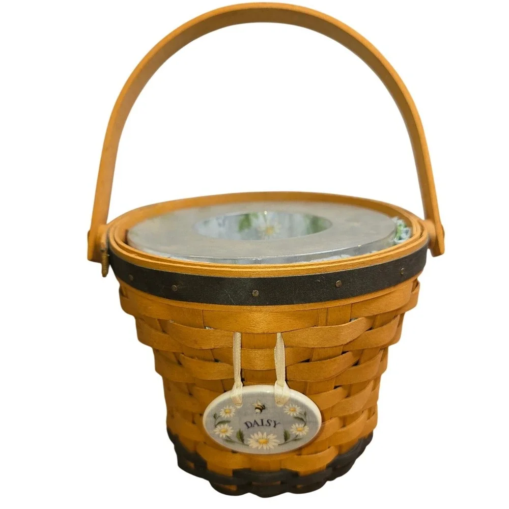 Longaberger‎ 1999 Daisy Basket Swing Handle Porcelain Tie-On Fabric Liner 6x6